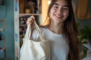 Girl with her Tote bag, smiling