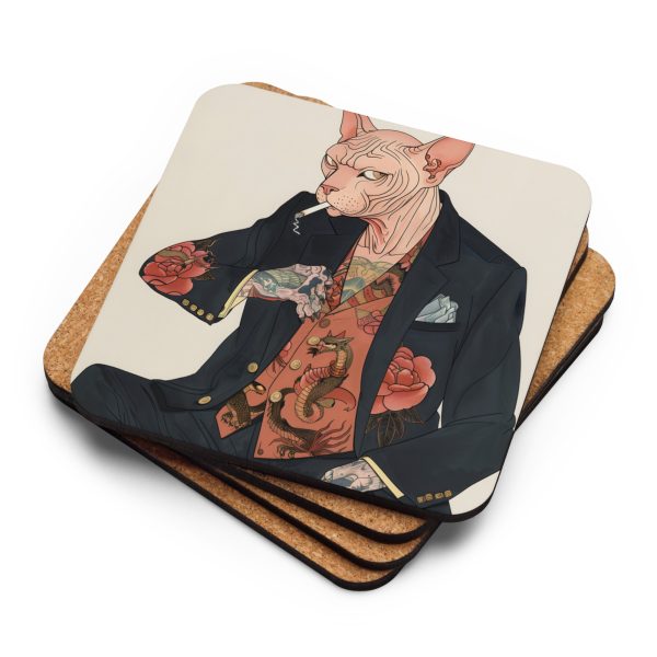 Hairless Boss: Yakuza Cat - Cork-back coaster