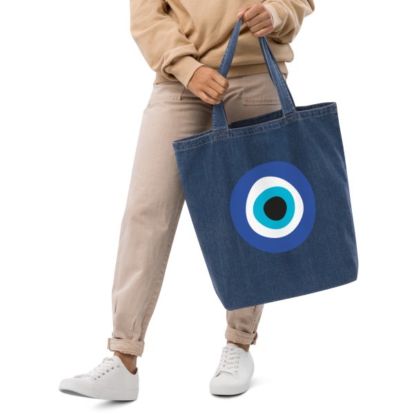 Unveiling the Ancient Evil Eye - Organic denim tote bag