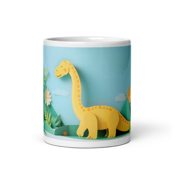 Playful Paper Brontosaurus - White glossy mug