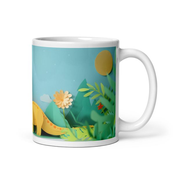 Playful Paper Brontosaurus - White glossy mug