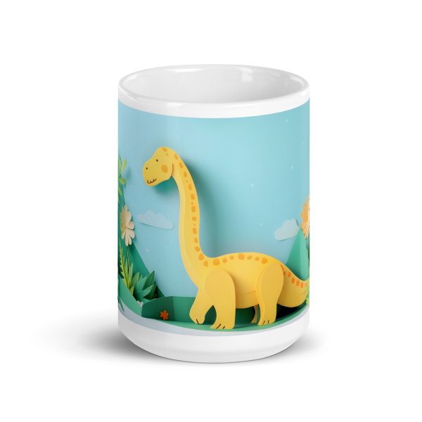 Playful Paper Brontosaurus - White glossy mug