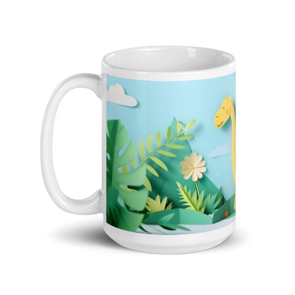 Playful Paper Brontosaurus - White glossy mug