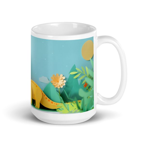 Playful Paper Brontosaurus - White glossy mug