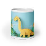 Playful Paper Brontosaurus - White glossy mug