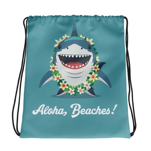 Tropical Shark: Aloha, Beaches! - Drawstring bag